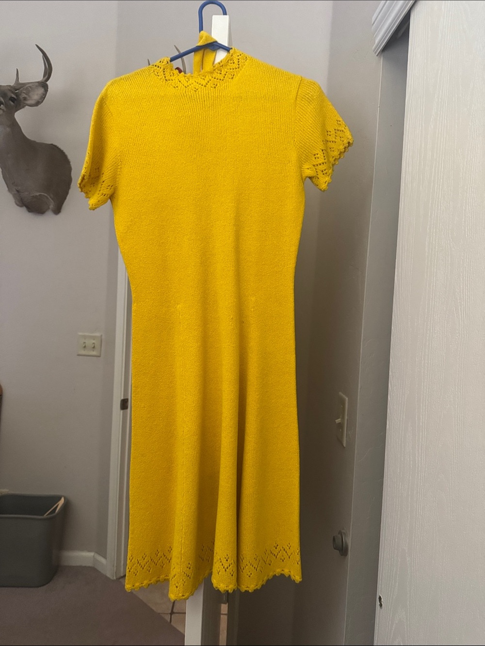 St. John Collection Vibrant Yellow Knit Eyelet Dress